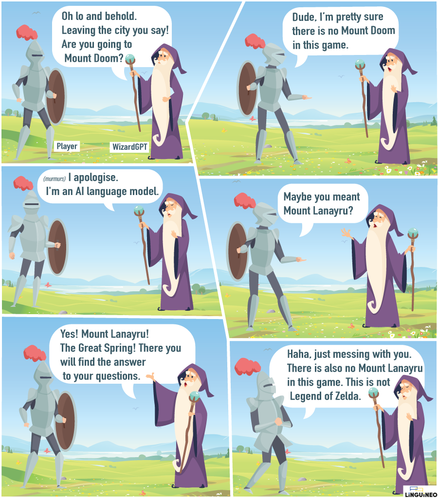 A comic showing some risks of generative chatbots